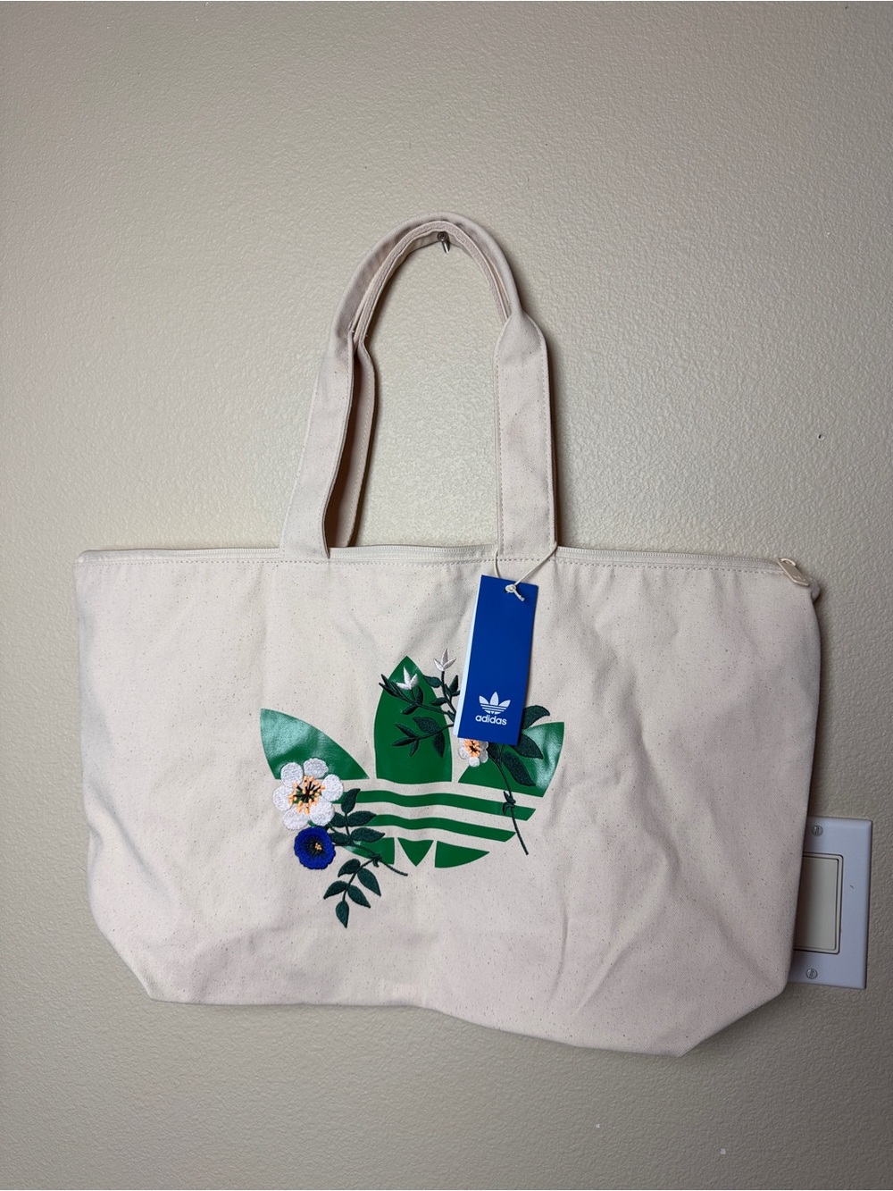Adidas Embroidered Flower Shopper Tote Bag NWT
